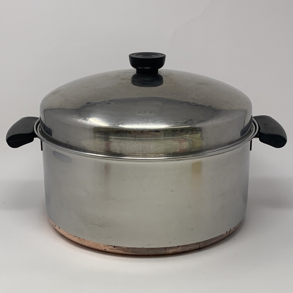 Pre 1968 Revere Ware 1801 Copper Bottom 6 Quart Stock Pot/ Dutch Oven w Dome Lid